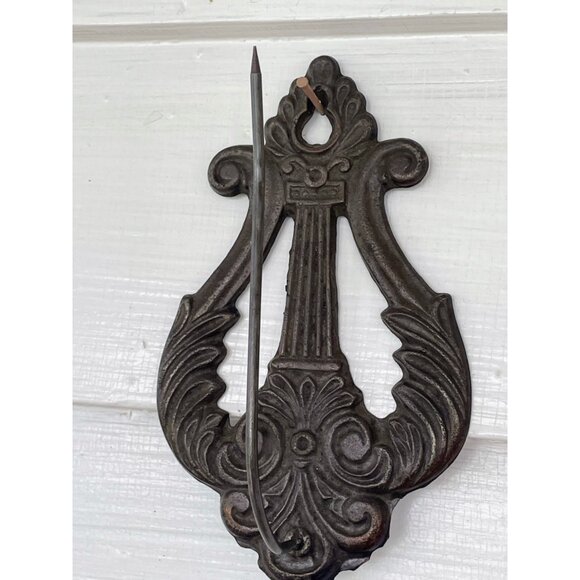 Antique Cast Iron Lyre Shape Paper/bill/ receipt Spike Wall Hanging - Picture 12 of 12
